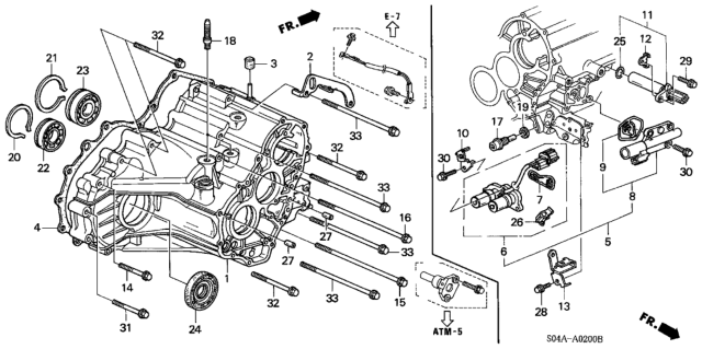 1999 Honda Civic Case, Transmission Diagram for 21210-PDR-000