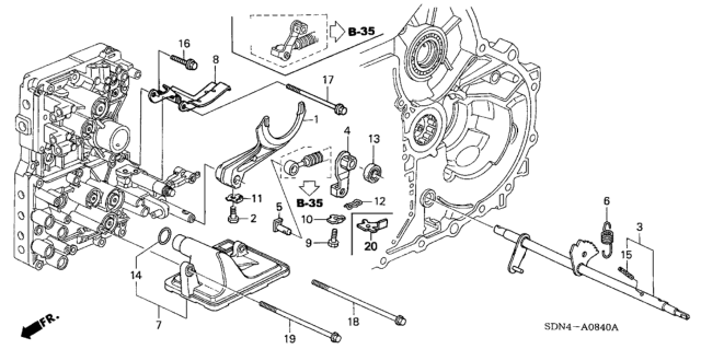 2003 Honda Accord Fork, Reverse Shift Diagram for 24111-PRP-000