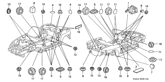2005 Honda S2000 2 Door S2000 KA 6MT Grommet Diagram