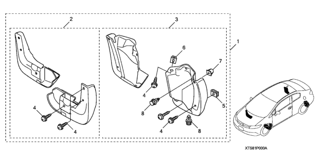 2013 Honda Civic 2 Door EX-L KL 5AT Splash Guards Diagram