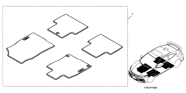 2017 Honda Civic 2 Door SI KA 6MT Floor Mats (HFP - Red) Diagram