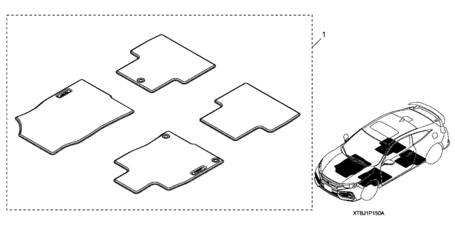 2019 Honda Civic Floor Mats (HFP - Red) Diagram