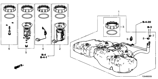 2015 Honda Accord Module Set, Fuel Pump Diagram for 17045-T2B-A01