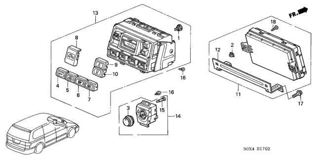 2001 Honda Odyssey Control Assy., RR. Heater *NH167L* (FR) (GRAPHITE BLACK) Diagram for 79660-S0X-A41ZA