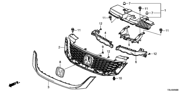 2015 Honda Accord Garnish, R. FR. Grille Diagram for 71123-T3L-A01