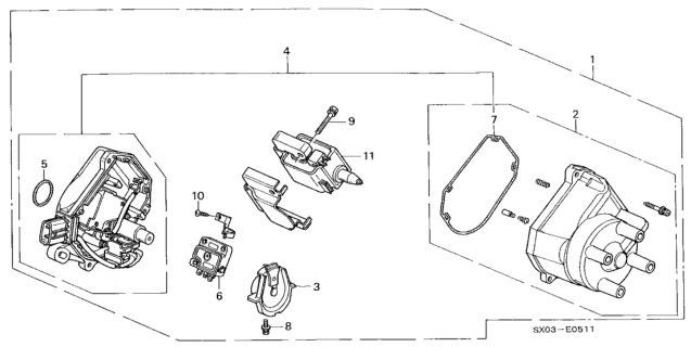 1998 Honda Odyssey 5 Door LX (6 SEATS) KA 4AT Distributor (Hitachi) (2.3L) Diagram