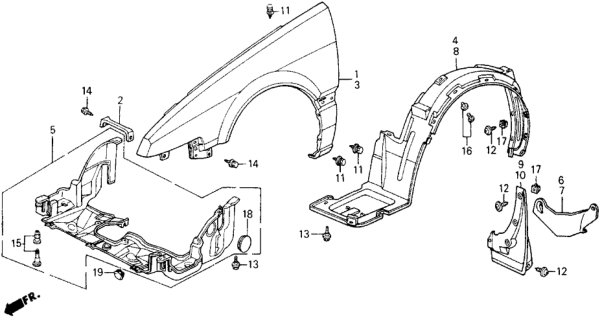 1989 Honda Accord 2 Door SEI KA 5MT Front Fender Diagram