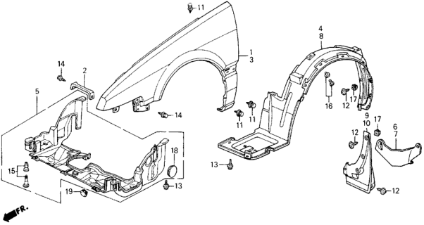 1989 Honda Accord Panel, Left Front Fender Diagram for 60261-SE5-A00ZZ