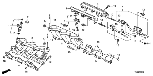 2011 Honda Accord 4 Door EX-V6 KA 5AT Fuel Injector (V6) Diagram
