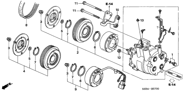 2003 Honda Civic 4 Door MX (HYBRID) KL CVT A/C Compressor Diagram