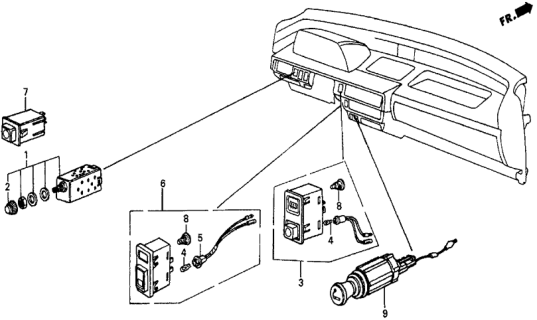 1986 Honda Civic Switch Assembly, Rear Defroster Diagram for 35500-SB6-661
