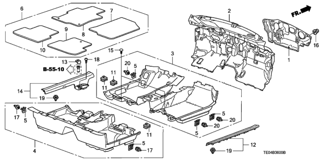 2008 Honda Accord Carpet Assy., FR. Floor *NH167L* (GRAPHITE BLACK) Diagram for 83301-TE0-A11ZA