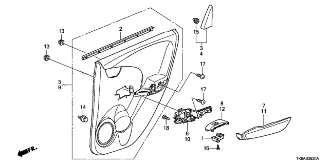 2013 Honda Fit 5 Door FIT (SAYAMA PLANT) KA 5MT Rear Door Lining Diagram