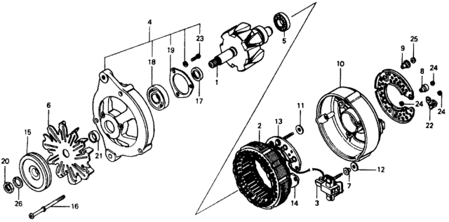1979 Honda Civic 3 Door ** (1200) ** 4MT Alternator Components Diagram