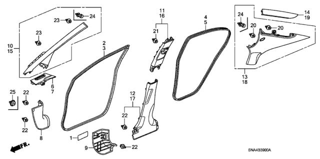 2007 Honda Civic Cap, R. RR. Windshield Harness*NH220L* (CLEAR GRAY) Diagram for 84135-SNA-A01ZD