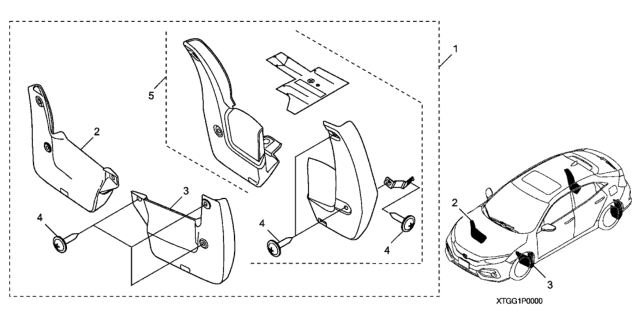 2021 Honda Civic Splash Guards (Front & Rear) Diagram