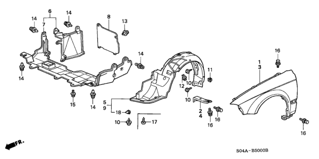 1998 Honda Civic Front Fender Diagram