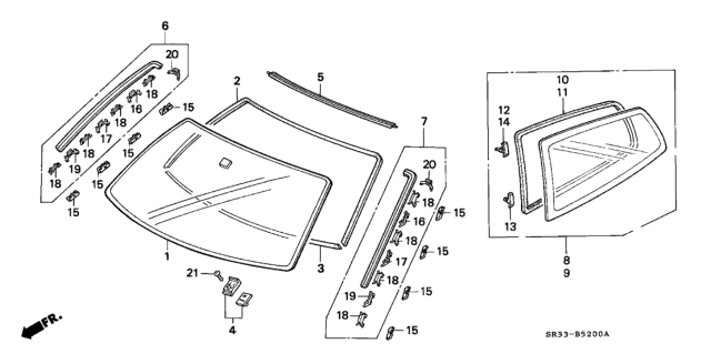 1994 Honda Civic Glass Assy L, Quarter Diagram for 73550-SR0-305