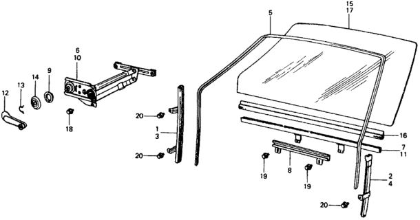 1978 Honda Civic 3 Door ** (1200) ** 4MT Door Window Diagram