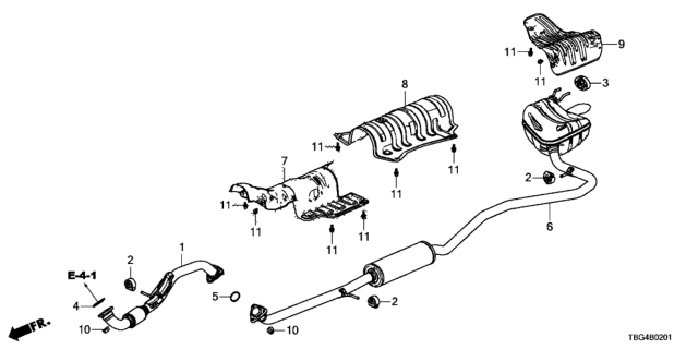 2016 Honda Civic Silencer Complete, Exhuast Diagram for 18307-TBG-A01