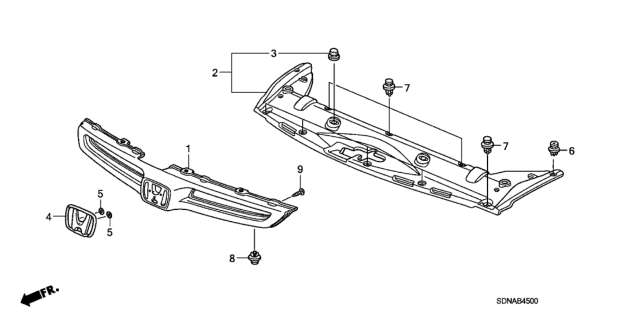 2007 Honda Accord Grille, Front Bumper (Grille Silver Metallic) Diagram for 71121-SDN-A10ZA