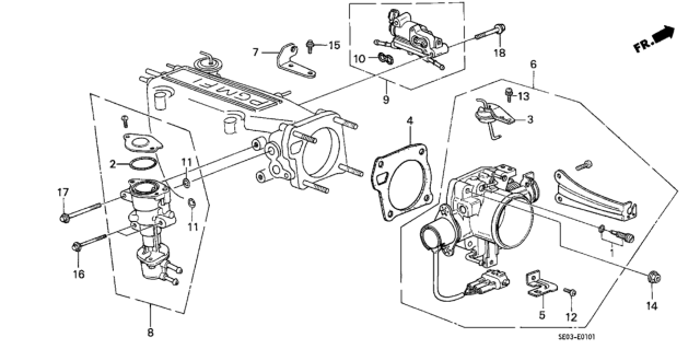 1987 Honda Accord 3 Door LXI KA 5MT Throttle Body (PGM-FI) Diagram