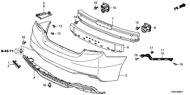 2014 Honda Civic Face, Rear Bumper Diagram for 71501-TR7-A50ZZ