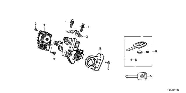 2016 Honda Civic Key Cylinder Components Diagram