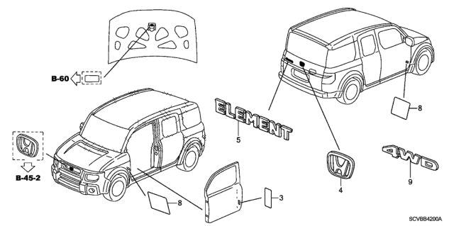 2011 Honda Element Emblems - Caution Labels Diagram