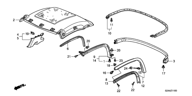 2009 Honda S2000 2 Door BASE KA 6MT Roof Lining (Accessory Hardtop) Diagram
