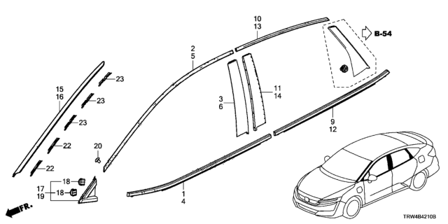 2019 Honda Clarity Plug-In Hybrid Molding, L. FR. Door Diagram for 72450-TRT-A01