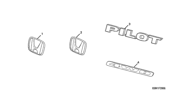 2008 Honda Pilot Emblem, Rear Gold "Pilot" Diagram for 08F20-S9V-10003