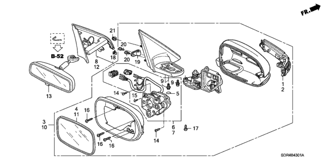 2006 Honda Accord Hybrid Actuator Assembly, Passenger Side (R1400) (Heated) Diagram for 76210-SEA-E21