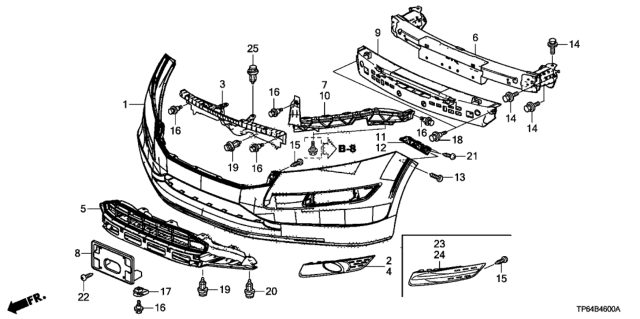 2012 Honda Crosstour Beam, L. FR. Bumper (Upper) Diagram for 71190-TP6-A01