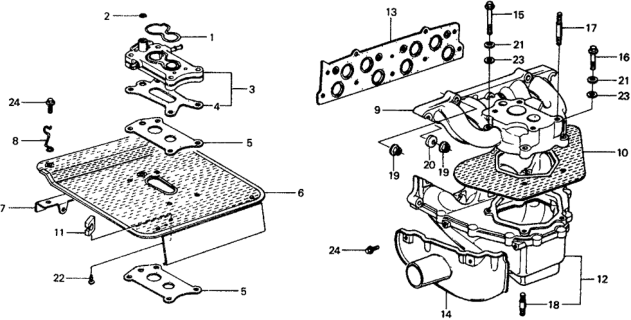 1975 Honda Civic 5 Door ** KA 4MT Carburetor Insulator  - Manifold Diagram