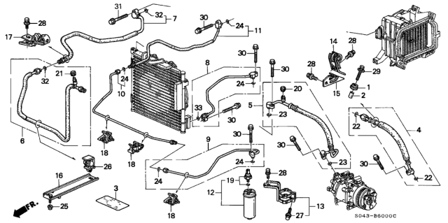 1997 Honda Civic A/C Hoses - Pipes Diagram