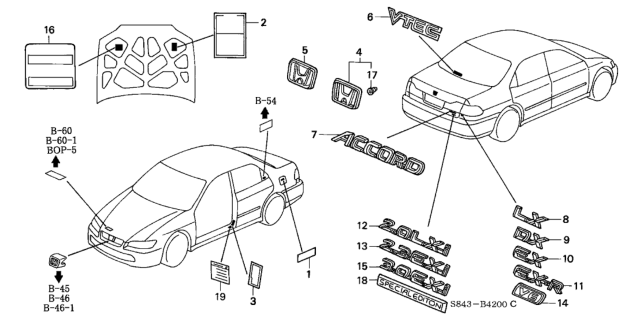 2001 Honda Accord Emblems - Caution Labels Diagram