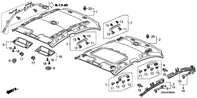 2006 Honda Civic 4 Door EX (NAVIGATION) KA 5MT Roof Lining Diagram