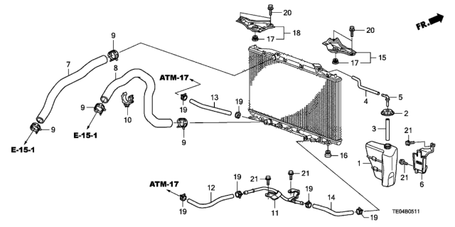 2011 Honda Accord Radiator Hose - Reserve Tank (V6) Diagram