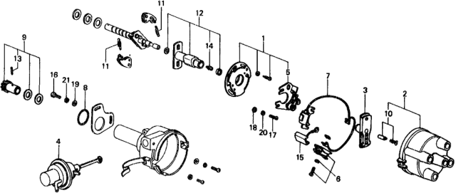 1976 Honda Civic HMT Distributor Components Diagram