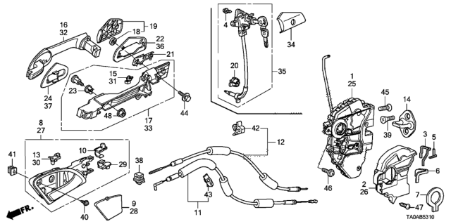 2012 Honda Accord Front Door Locks - Outer Handle Diagram