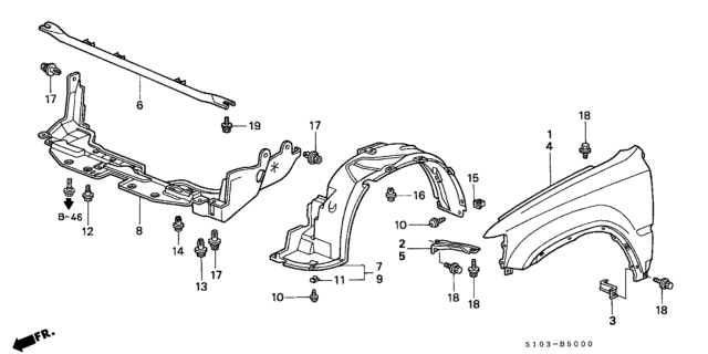 1999 Honda CR-V 5 Door LX (2WD) KA 4AT Front Fender Diagram