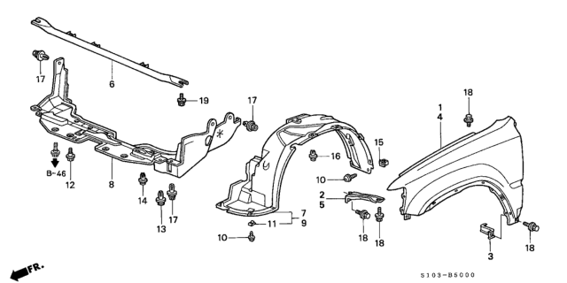 1999 Honda CR-V Fender, Left Front (Inner) Diagram for 74151-S10-020