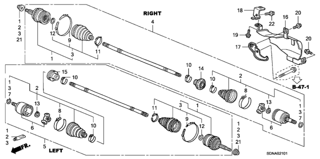 2007 Honda Accord Driveshaft Assembly, Passenger Side Diagram for 44305-SDC-A00