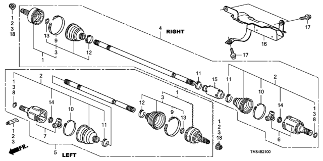 2010 Honda Insight Joint Set, Outboard Diagram for 44014-TF6-N12