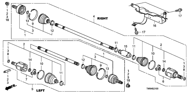 2011 Honda Insight Driveshaft Assembly, Driver Side Diagram for 44306-TF0-N01