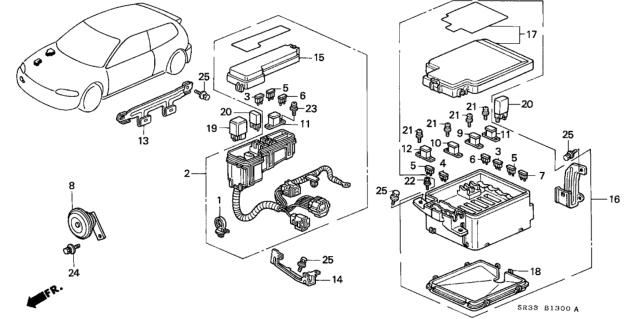 1993 Honda Civic 3 Door VX KA 5MT Control Unit (Engine Room) Diagram
