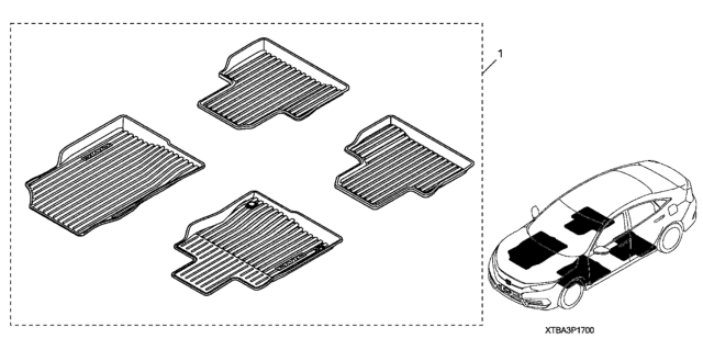 2021 Honda Civic All Season Floor Mats (High-Wall) Diagram
