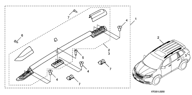 2021 Honda Passport Roof Rails (Black) Diagram