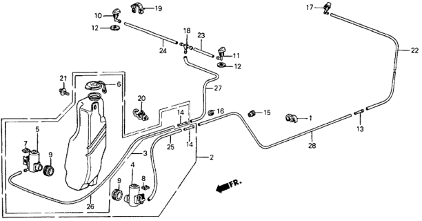 1987 Honda CRX Nozzle Assembly, Rear Washer Diagram for 38570-SB2-003